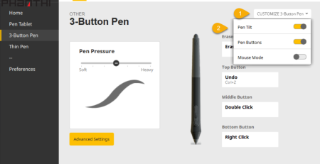 điều chỉnh độ nghiêng của bút stylus