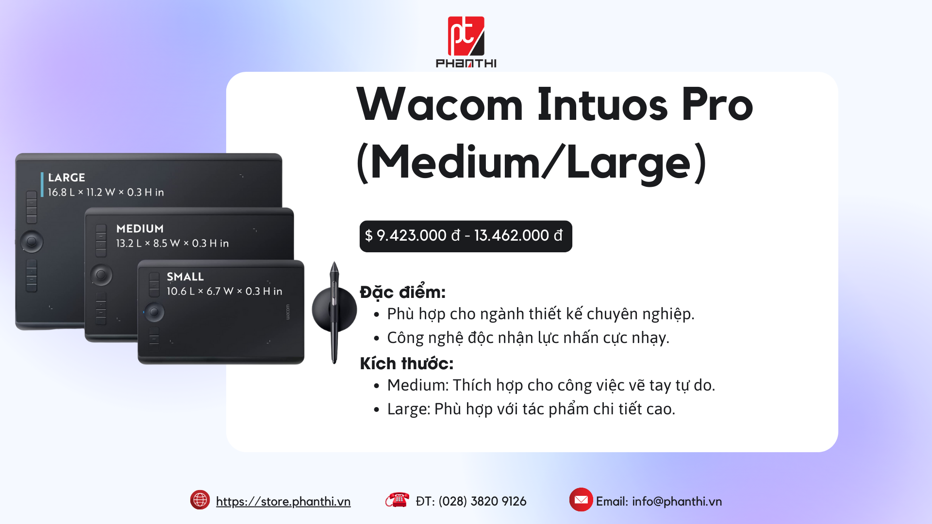 Wacom Intuos Pro (Medium/Large), Bảng vẽ đồ họa, Kích thước bảng vẽ, Wacom Intuos Pro Medium, XP-Pen Artist 15.6 Pro, Xencelabs Pen Tablet Medium, Cách chọn bảng vẽ phù hợp